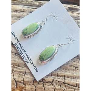 Navajo Gaspeite & Sterling <b>Silver</b> Drop <b>Earrings</b> Elegant <b>Dangle</b> Jewelry - Product Image 2