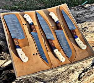 Juego de Cuchillos de Chef Profesionales, Hechos a Mano, de Acero al Carbono Forjado, 5 Piezas, Mango de Hueso, Ambidiestros, Duraderos, para Cocina - Product Image 5