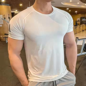 เสื้อยืดออกกำลังกายฟิตเนสของผู้ชายโลโก้ปรับแต่งได้เสื้อยืดสไตล์ไม่เหมือนใครโอเวอร์ไซส์เปิดไหล่ตกที่สมบูรณ์แบบ100% ผ้าฝ้ายโลโก้ - Product Image 3