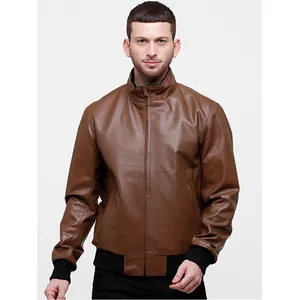 Veste en cuir frotté à la mode Veste ample de style moto à revers en cuir de vachette