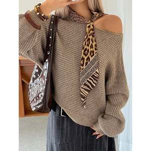 Suéter de Punto Vintage para Mujer con Hombros Descubiertos y Lazos Suaves, 100% Acrílico, Anti-Pilling - Product Image 4