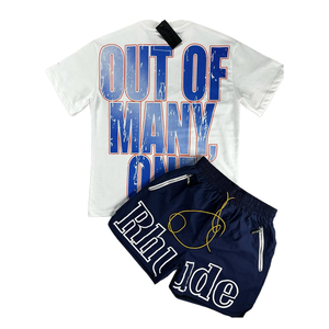 ชุดสูทสำหรับผู้ชายเสื้อยืดแขนสั้นทรงหลวมทรงหลวมชุดบาสเก็ตบอลกางเกงขาสั้นสองชิ้นลายล้วนฤดูร้อน - Product Image 2