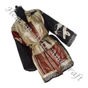 Ks009 Áo khoác kimono Sari cổ điển bằng lụa hoa cổ điển ngắn kiểu dáng quyến rũ quyến rũ quyến rũ phong cách bohemian Kimono Sari cổ điển ngắn