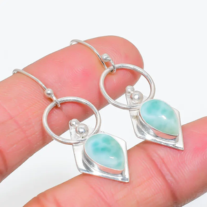 Vente chaude 925 Sterling Silver Fine Jewelry Boucles D'oreilles Naturel Larimar Gemstone Drop Dangle Main Boucle D'oreille Cadeau pour Elle - Product Image 3