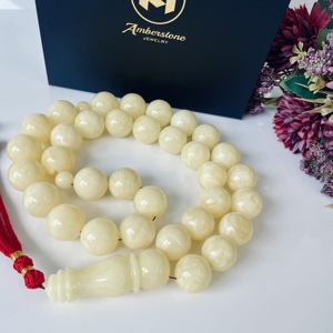Tasbih en ambre blanc naturel, rare et massif, Misbaha en ambre blanc de la Baltique, objet de collection, 206 grammes, 21 mm - Product Image 2