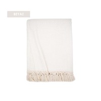 Couverture Rectangulaire Moderne d'Été en Tissu, Qualité Exceptionnelle, 50% Coton 50% Recyclé, Rayée, Broderie Croix, Jeté Polaire