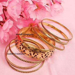 ชุดเครื่องประดับกำไลข้อมือดีไซน์สวยทองเหลืองคละลายสำหรับผู้หญิง,ชุด7ชิ้นกำไลข้อมือสีทอง - Product Image 4