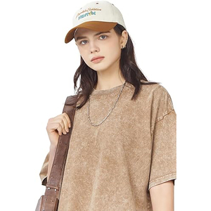 Camisetas de gran tamaño con lavado ácido para mujer, diseño personalizado, hombros caídos, manga corta, ropa de calle lavada de peso pesado, Tops - Product Image 1