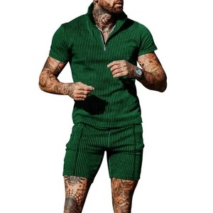 เซ็ตเสื้อยืดและกางเกงขาสั้นผ้าลูกฟูก2025 2ชิ้นสำหรับผู้ชายชุดกีฬาฤดูร้อนสินค้ามาใหม่ - Product Image 5