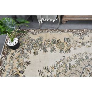 Alfombra turca Vintage marrón Beige clásica de 5,7x8,8 pies, respaldo de látex de lana hecho a mano, patrón de retazos, Tabriz rectangular para cabecera - Product Image 2