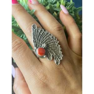 Spiny Oyster Sterling <b>Silver</b> Chief Tufa Cast <b>Adjustable</b> <b>Ring</b> Size 11 Handmade - Product Image 2