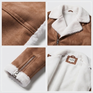 Chaqueta de Moto 100% Genuina de Piel Sintética PU con Forro de Piel Sintética, Cierre de Cremallera, Gruesa, Cortavientos, Ajustada, Negra/Marrón, para Invierno - Product Image 4
