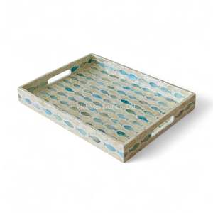 Bandeja de Servicio Hecha a Mano con Madreperla, Bandeja Decorativa Ecológica con Incrustaciones de Concha Natural para el Hogar - Product Image 1
