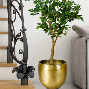 Grande jardinière en laiton antique avec des détails complexes pour ajouter du charme et de la sophistication à l'intérieur du salon - Product Image 1