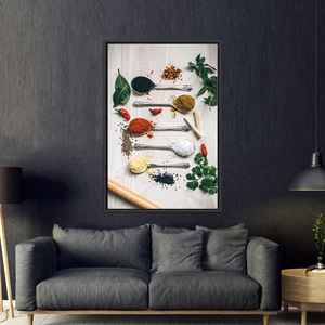 Toile imprimée aux herbes et épices modernes : Art culinaire élégant, TOILE ENCARTÉCHÉE NOIRE - Product Image 1