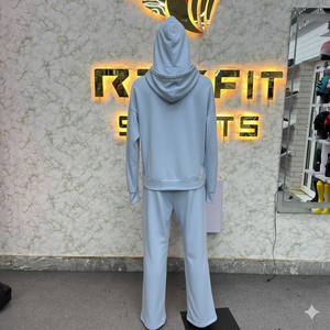 Conjunto de chándal azul con capucha y estampado blanco, sudadera con cremallera completa y pantalones, estilo streetwear para adultos - Product Image 5