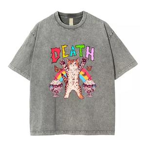 Camisetas de gran tamaño con lavado ácido para hombres, ropa informal estilo Hip Hop, estampado gráfico de Calavera, manga corta, ropa personalizada a granel, camisetas Unisex en stock - Product Image 5