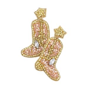 Pendientes de bota de corazón con cuentas de semilla turquesa, botas westers con cuentas, Pendientes colgantes de La India, pendientes hechos a mano para mujeres y niñas - Product Image 3