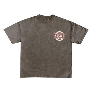 Usine personnalisé 100% coton imprimé Logo lavage à l'acide 2 pièces graphique hommes été t-shirt et ensemble court motif solide - Product Image 5