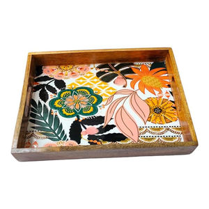 Plateau carré unique en bois de manguier peint à la main, plateau moderne de luxe, finition brune, plat, décoration de mariage, polyvalent pour la maison - Product Image 5