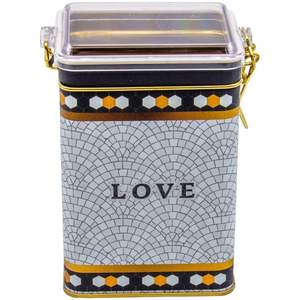 Boîte de rangement en métal à motif de mosaïque géométrique 75X100X150mm avec fermoir en fil métallique et couvercle transparent pour affichage organisé - Product Image 1