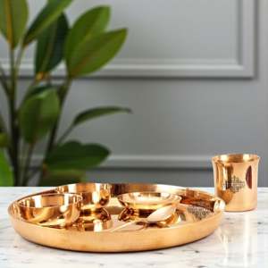 Juego de Vajilla de Bronce de Diseño Artesanal de 6 Piezas, Vajilla Tradicional China Duradera, Apta para Restaurantes, Juego de Thali - Product Image 1