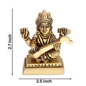Latón Saraswati Idol - Saraswati MATA Murti | Estatua de latón puro con detalles intrincados para Pooja - Product Image 5