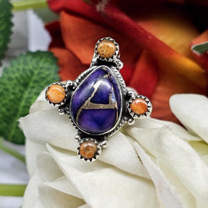 Purple and Orange <b>Turquoise</b> Designer <b>Ring</b> Silver Gemstone Bohemia Anniversary <b>Ring</b> for Weddings - Product Image 6