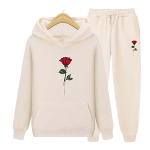 Ensemble de survêtement à capuche imprimé rose pour femmes, jogging en molleton, ensemble crème, streetwear décontracté d'hiver, tenue de sport, vente en gros, nouvelle mode - Product Image 1