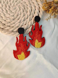 Pendientes bordados con cuentas de semillas al por mayor, pendientes con diseño de flores de La India, pendientes hechos a mano para mujeres y niñas - Product Image 3