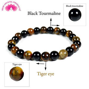 Tiger Eye & Black Tourmaline 8mm Natural Reiki Crystal Bracelet for Confidence - Product Image 4