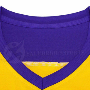 Uniforme de basket-ball personnalisé respirant antibactérien à séchage rapide jaune violet Design Plus Size Option Logo personnalisé-Vente en gros - Product Image 3