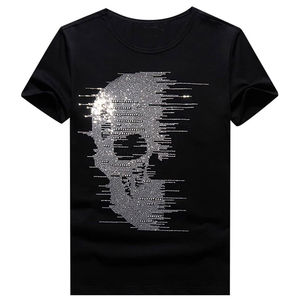 100% algodón, camiseta para hombre, ajuste holgado, Camisetas estampadas con diamantes de imitación, camisetas de manga corta con estampado de logotipo personalizado para hombre - Product Image 1
