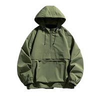 Conception de haute qualité deux grandes poches résistance à l'eau fermeture éclair personnalisée anorak veste solide à capuche pull hommes coupe-vent veste