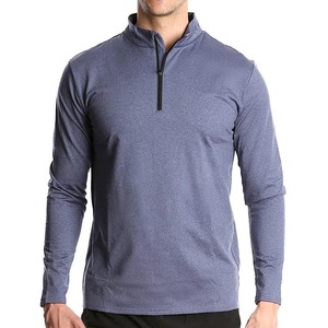 Pull de golf en polyester léger à séchage rapide pour hommes, couleur unie, à manches longues, tricoté 1/4 avec fermeture éclair - Product Image 2