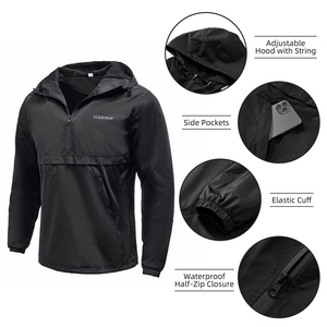 Nouveau modèle coupe-vent personnalisé pour extérieur, imperméable, veste à demi fermeture éclair avec capuche en polyester et nylon, veste de moto randonnée décontractée pour hommes - Product Image 3
