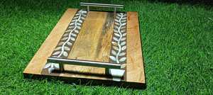 Plateau de luxe en bois incrusté de nacre naturelle Ramadan Mubarak Dessert et date plat de service Eid cadeaux - Product Image 4