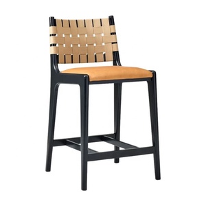 Modern Bar Chair With Woven Backrest And Upholstered <b>Seat</b> For Home Bar And Restaurant Use Wooden Bar <b>Stool</b> Bar Furniture - Product Image 1