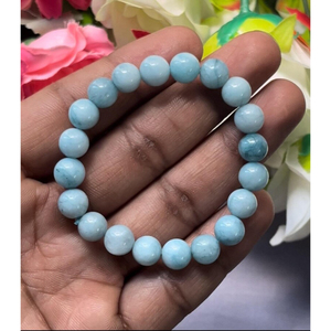 Blue <b>Opal</b> <b>Bracelet</b>: Round Gemstone Beads, Stretch <b>Bracelet</b> Unisex Classic Style Certified Anniversary Gift - Product Image 2