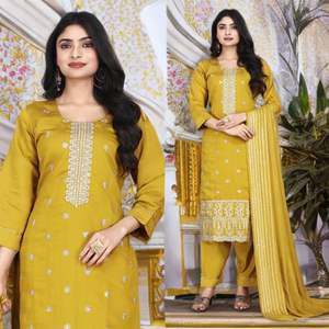 ผ้าไหมโรมันสไตล์โมเดิร์นดีไซน์แบบหนาผ้าแฟนซีแบบพรีเมี่ยมพร้อมกางเกง Kurati และ Dupatta - Product Image 6