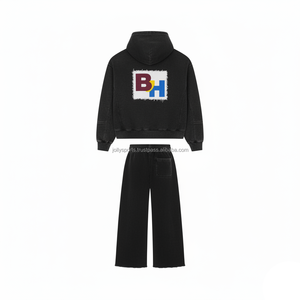 Haute qualité 380 GSM polaire survêtement doux coton tissu noir couleur personnalisé brodé Logo tenue décontractée survêtement - Product Image 2