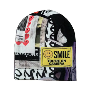 หมวกบีนนี่ถักสำหรับทุกเพศหมวกบีนนี่พิมพ์ลายแบบระเหิดติดแขนเสื้อสำหรับฤดูหนาวหมวกบีนนี่ผ้าแจ็คการ์ด - Product Image 4