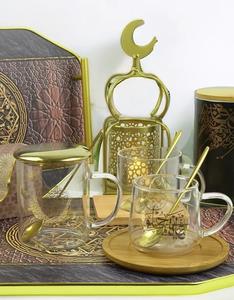 Farol Decorativo de Metal Dorado para Ramadán con Asa de Luna Creciente, Diseño de Jaula con Corte Intrincado, Base Estable para Decoración Festiva del Hogar - Product Image 5