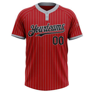 Maillot de softball unisexe à deux boutons personnalisé rouge blanc à fines rayures 100% polyester respirant motif solide avec logo avant - Product Image 6