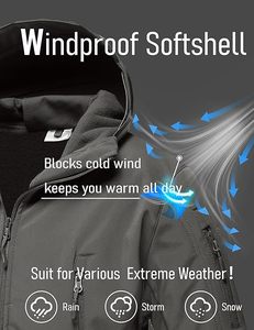 Veste d'hiver tactique doublée en polaire respirante pour hommes, 7 poches, coque souple pour moto, course automobile, résistante à l'eau - Product Image 5