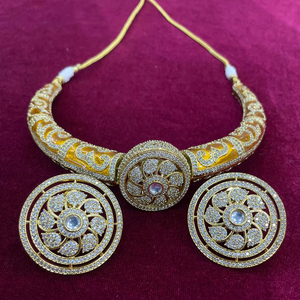 Ensemble de collier en or plaqué AD CZ Meenakari de nouvelle conception pour filles et femmes, style ethnique tendance, pierre principale en perle, laiton, usage quotidien, collier - Product Image 1