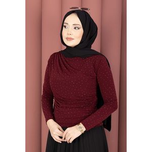 Robe moulante bordeaux avec détails en pierres et effet sable - Product Image 1