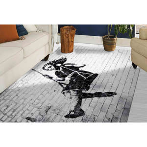 Alfombra Estampada con Diseño de Graffiti Art, Niña en Columpio de Banksy: Decoración Moderna, Alfombra Suave No Tejida - Product Image 3