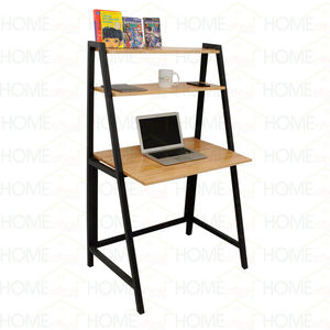 Modern Metal Frame A-Shaped Office Desk with Wooden Top and Bookshelf - Product Image 1