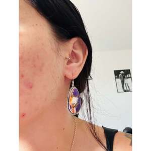 Navajo Handmade Purple Mohave Turquoise & Sterling <b>Silver</b> Drop <b>Earrings</b> Water Drop Shape - Product Image 2